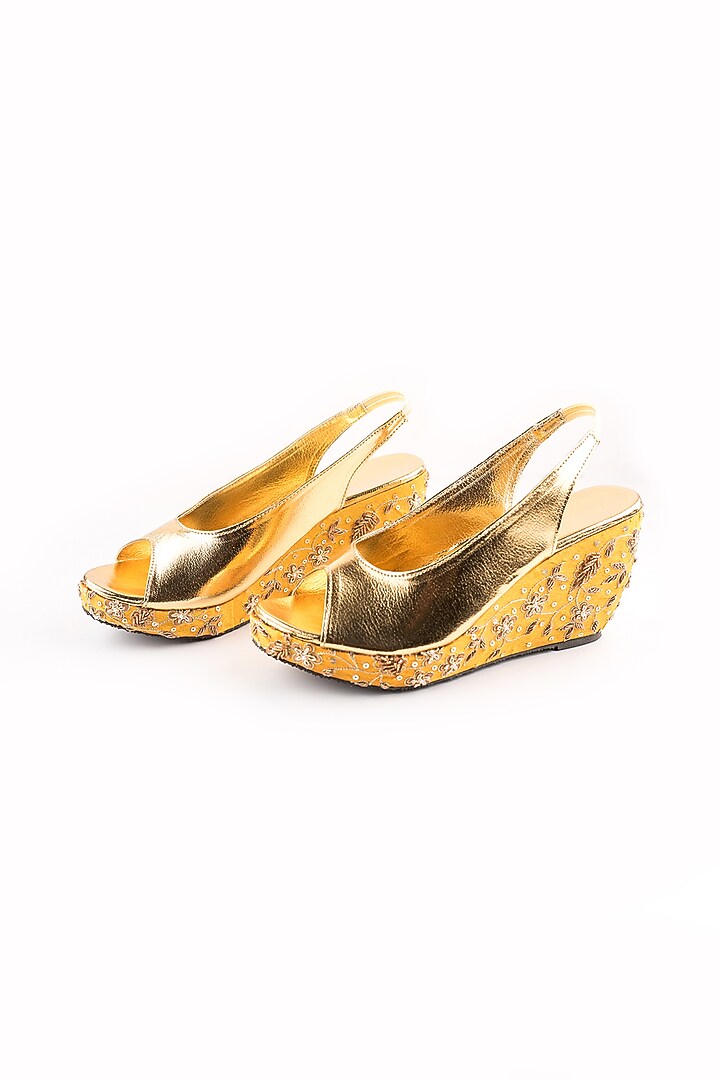 Yellow Floral Peep-Toe Wedges by The Shoe Tales at Pernia's Pop Up Shop