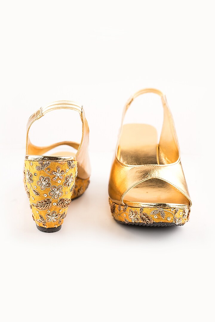 Yellow Floral Peep-Toe Wedges by The Shoe Tales at Pernia's Pop Up Shop