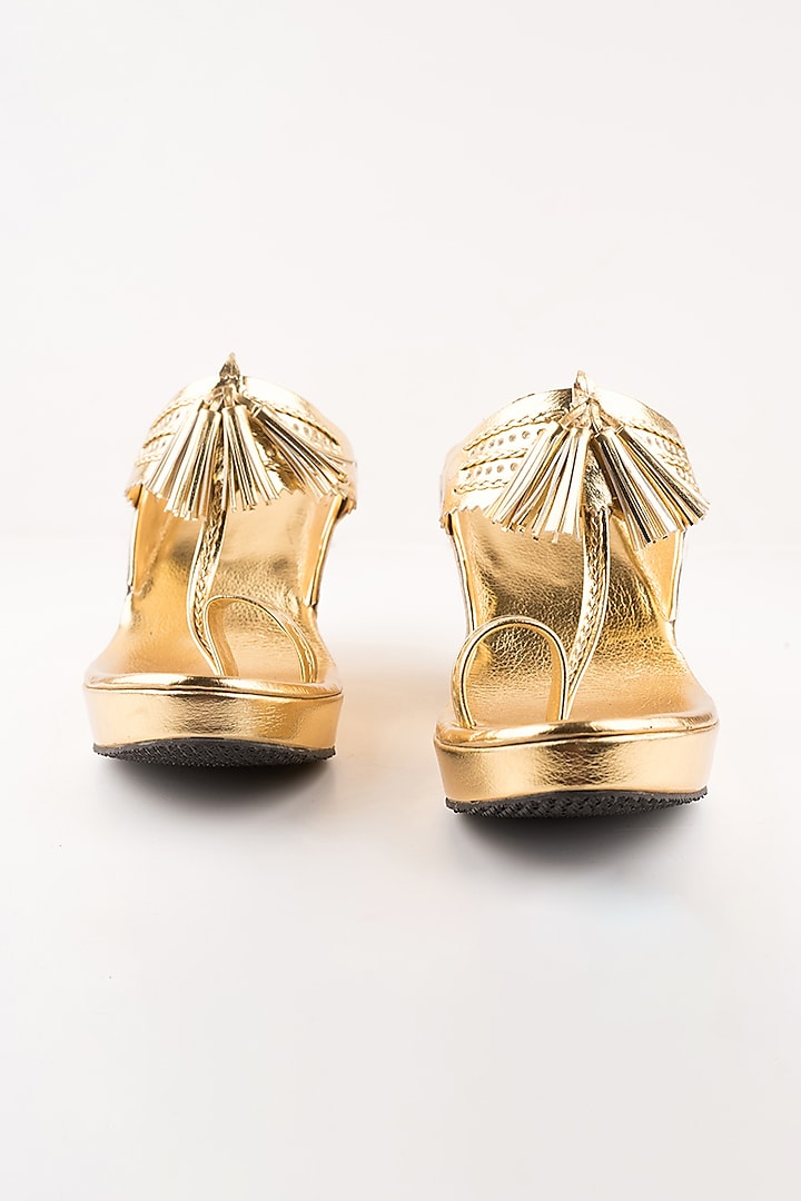 Golden Leather Kolhapuri Wedges by The Shoe Tales at Pernia's Pop Up Shop