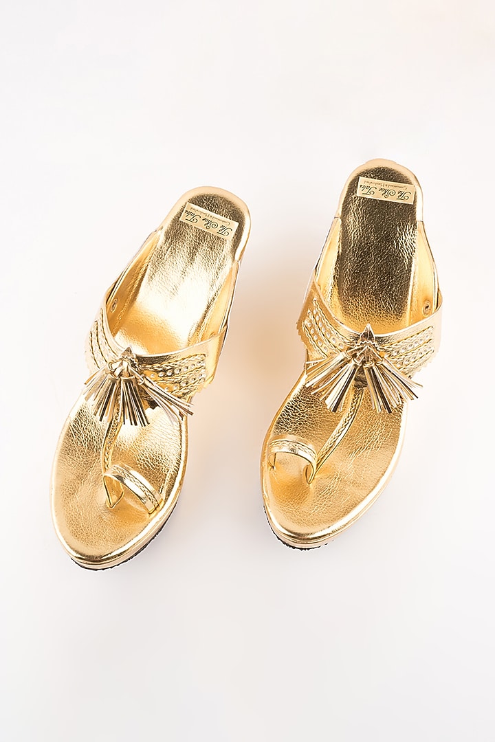 Golden Leather Kolhapuri Wedges by The Shoe Tales at Pernia's Pop Up Shop