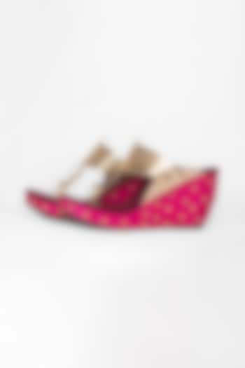 Pink & Maroon Leather Kolhapuri Wedges by The Shoe Tales