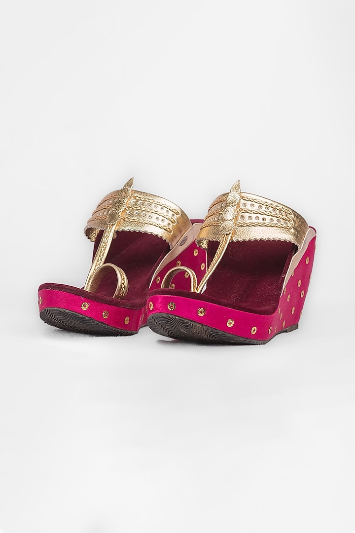 Pink & Maroon Leather Kolhapuri Wedges by The Shoe Tales at Pernia's Pop Up Shop