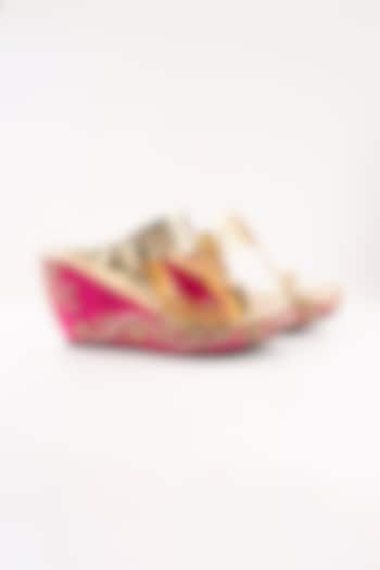 Pink Embroidered Kolhapuri Wedges by The Shoe Tales