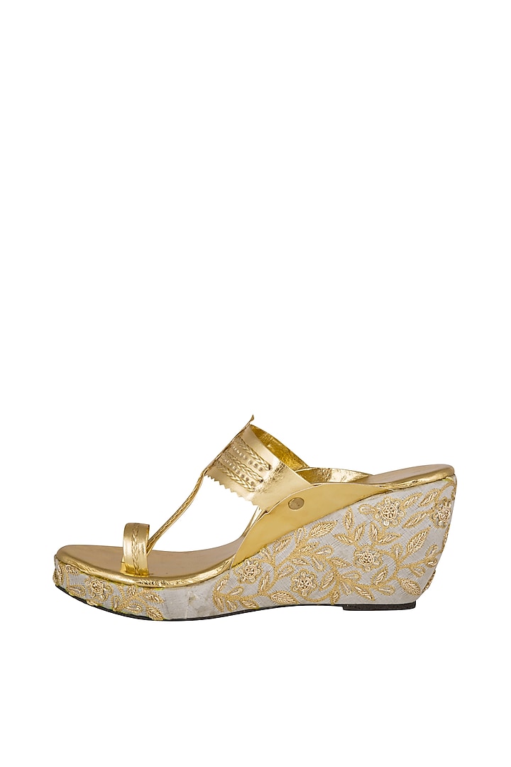 Off White Embroidered Kolhapuri Wedges by The Shoe Tales