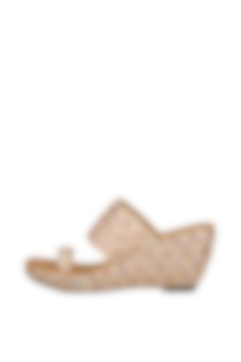 Pink & White Embroidered Lucknowi Wedges by The Shoe Tales