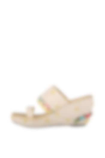 White Resham Embroidered Lucknowi Wedges by The Shoe Tales