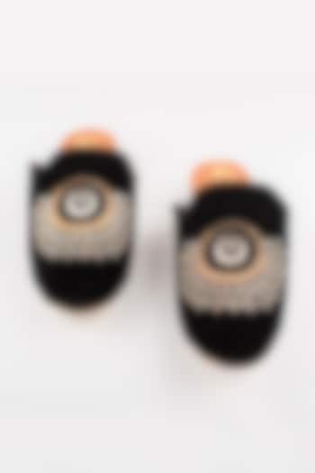 Black Chandbali Velvet Mules by The Shoe Tales at Pernia's Pop Up Shop