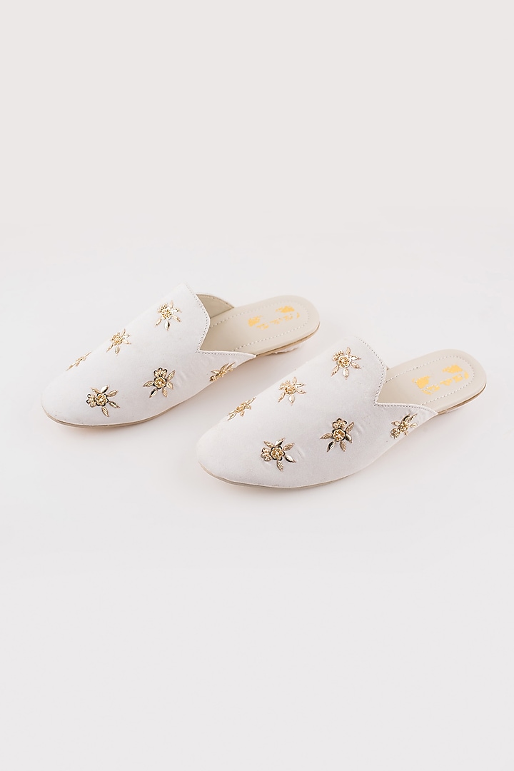 Princetown embroidered best sale leather slipper white