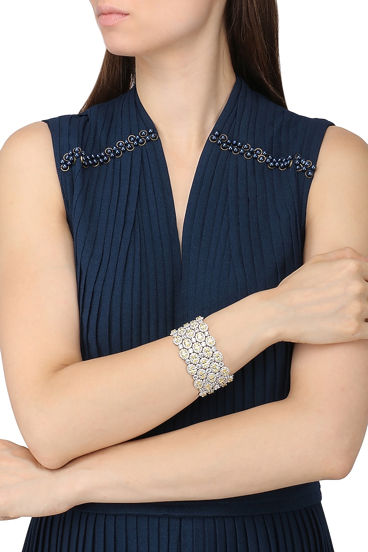 Rhodium finish zircons multilayer bracelet available only at Pernia's Pop Up Shop.