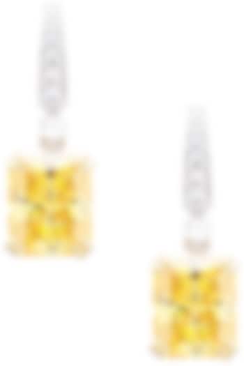 Rhodium Finish Yellow Zircon Drop Earrings by Tsara
