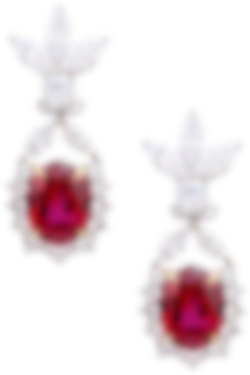 Rhodium Finish Zircons and Ruby Earrings by Tsara