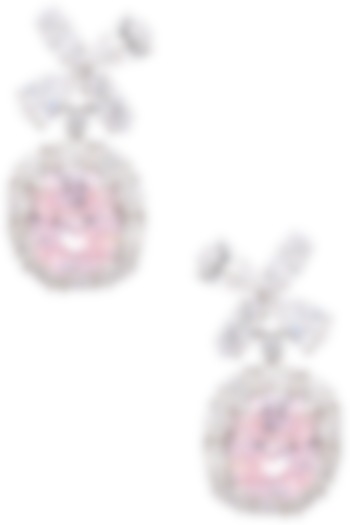 Rhodium finish white and baby pink zircons earrings available only at Pernia's Pop Up Shop.