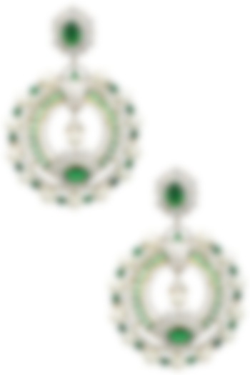Rhodium and Gold Dual Finish Zircons and Emerald Stone Earrings by Tsara