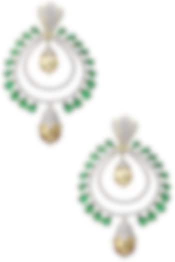 Rhodium and Gold Dual Finish Zircons Chandbali Earrings by Tsara