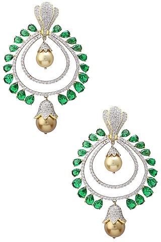 Rhodium and Gold Dual Finish Zircons Chandbali Earrings by Tsara