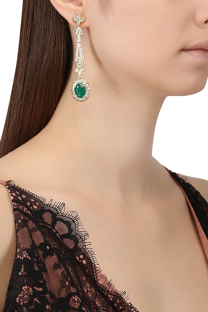 Gold plated zircons and emerald stone earrings available only at Pernia's Pop Up Shop.