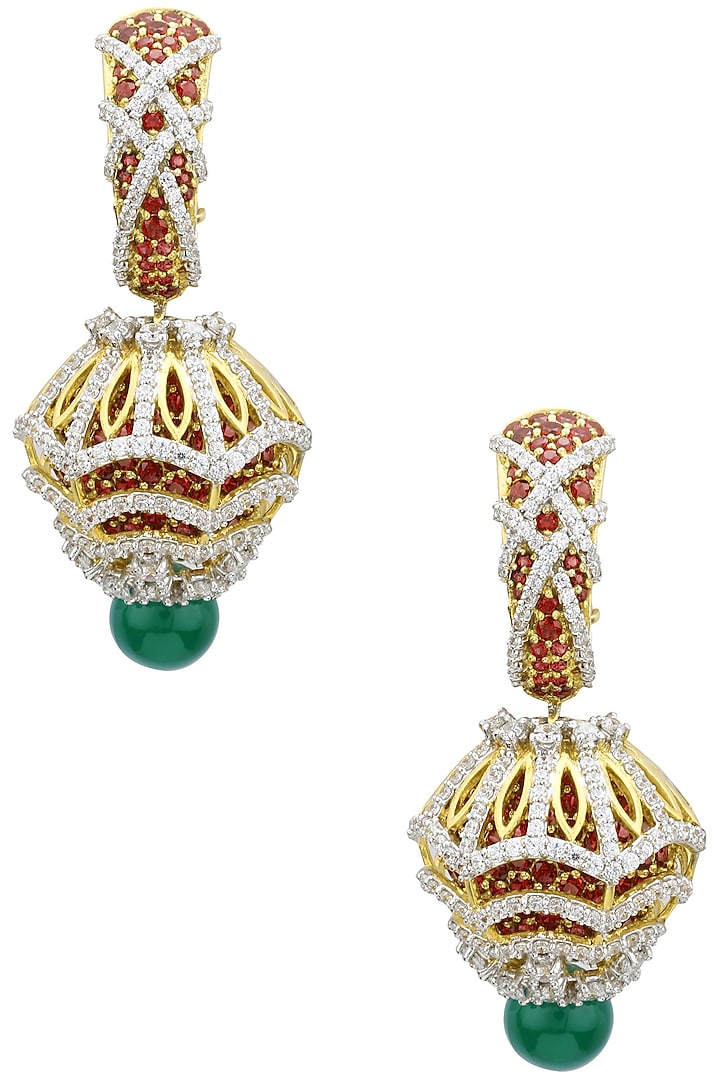 Rhodium Plated Zircons Jhumki Earrings by Tsara