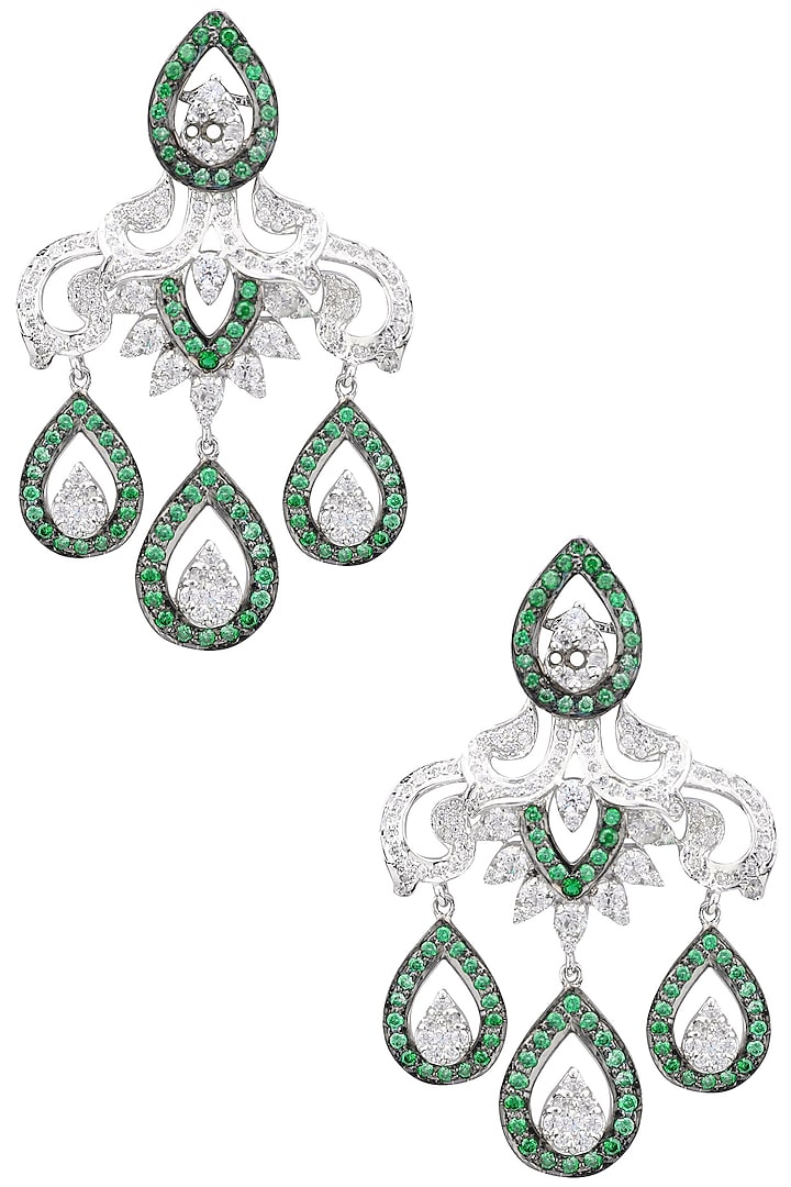 Rhodium Plated Zircons Earrings by Tsara