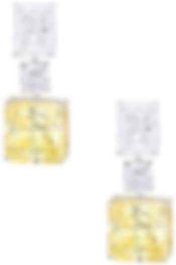 Rhodium Plated Yellow Zircon Drop Earrings by Tsara