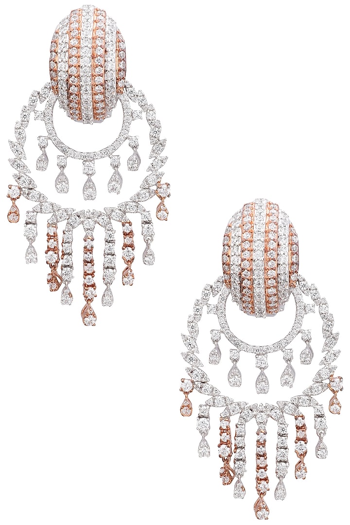 Rhodium and Rose Gold Dual Finish Zircons Earrings by Tsara