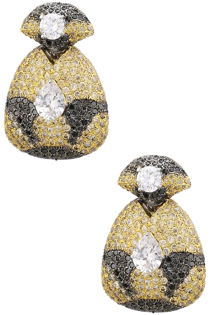 Rhodium and Gold Dual Finish Zircons Textured Earrings by Tsara