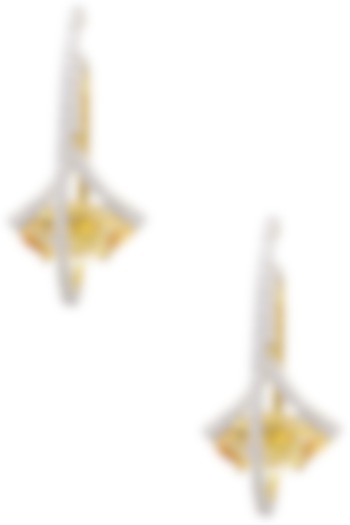 Rhodium Plated Yellow Topaz Marquise Hoop Earrings by Tsara