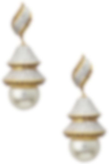 Rhodium and gold dual finish cubic zircons earrings available only at Pernia's Pop Up Shop.