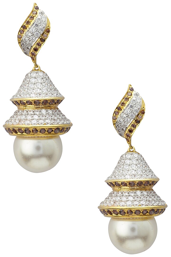 Rhodium and gold dual finish cubic zircons earrings available only at Pernia's Pop Up Shop.