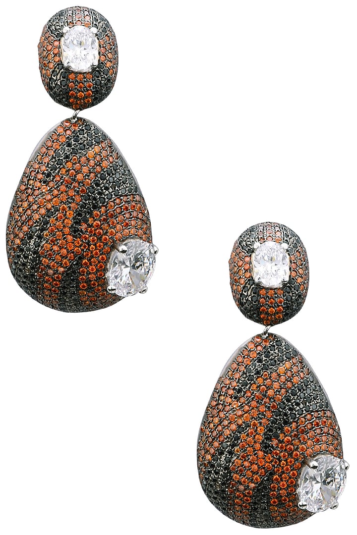 Rhodium Finish Cubic Zircons Textured Earrings by Tsara