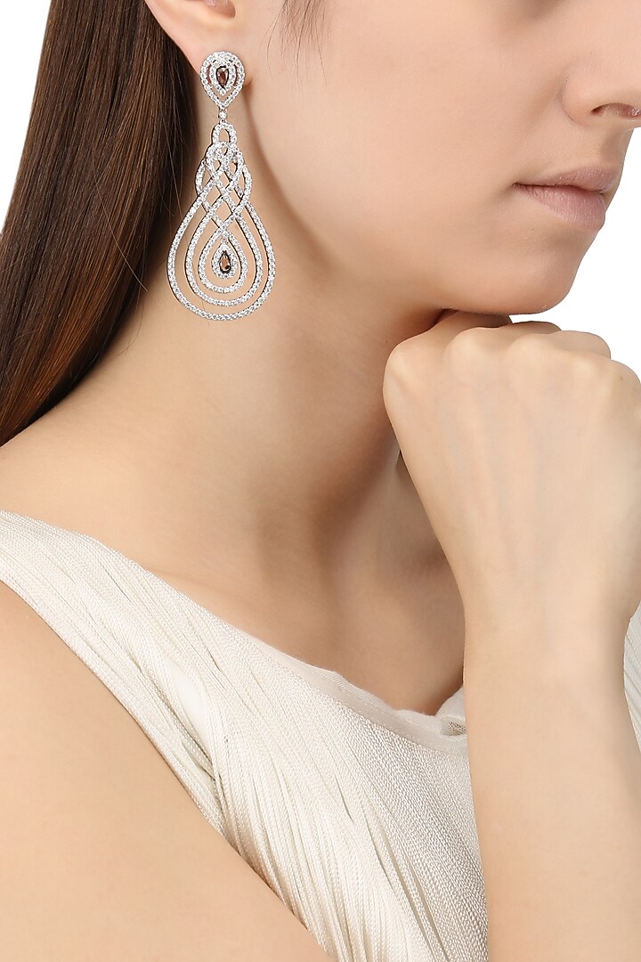 Rhodium finish cubic zircons chandelier earrings available only at Pernia's Pop Up Shop.