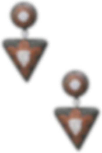 Rhodium Finish Cubic Zircons Triangular Shaped Earrings by Tsara