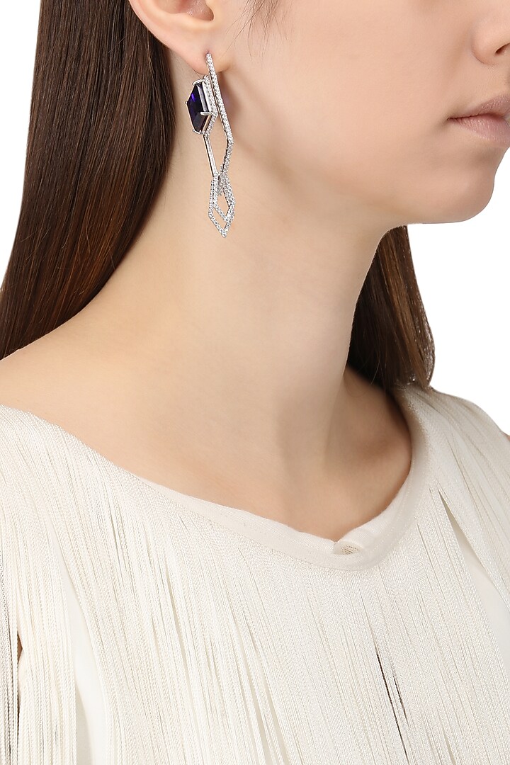 Rhodium finish zircons and tanzanite earrings available only at Pernia's Pop Up Shop.