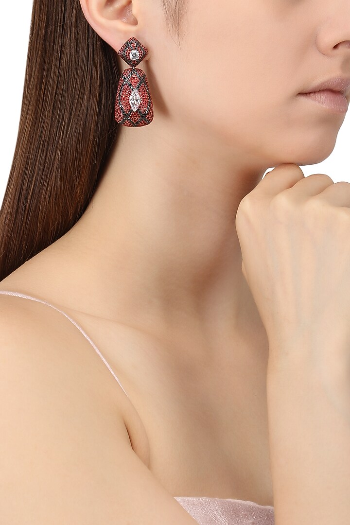 Rhodium finish cubic zircons textured drop earrings available only at Pernia's Pop Up Shop.