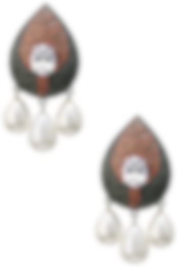 Rhodium finish zircon and swarovski textured pearl drop earrings available only at Pernia's Pop Up Shop.