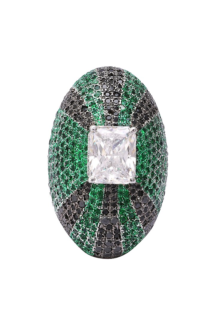 Rhodium finish zircon and swarovski textured ring available only at Pernia's Pop Up Shop.