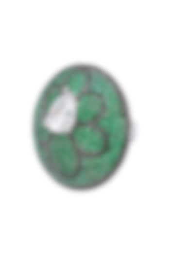 Rhodium Finish Zircon and Swarovski Textured Floral Ring by Tsara