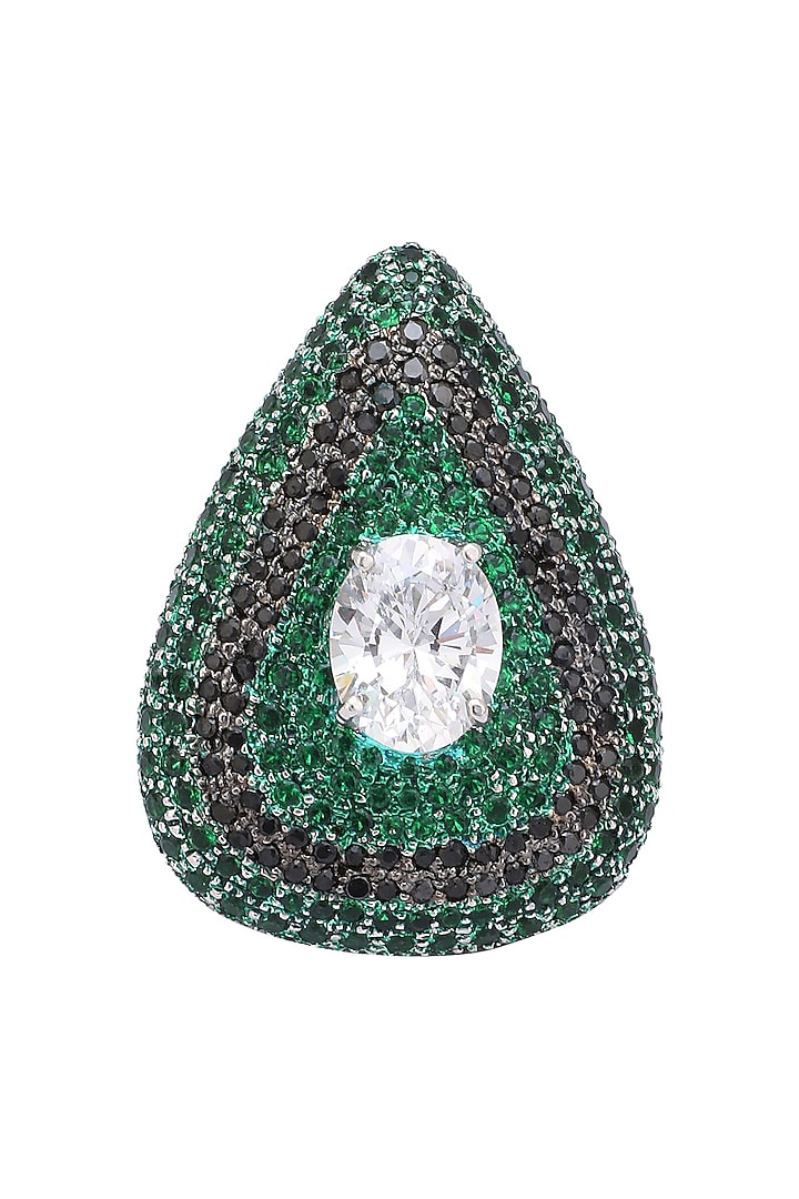Rhodium finish zircon and swarovski textured tear shape ring available only at Pernia's Pop Up Shop.