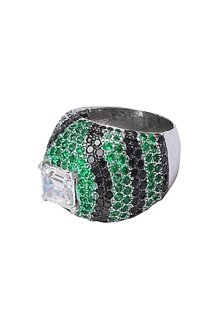 Rhodium Finish Zircon and Swarovski Ring by Tsara