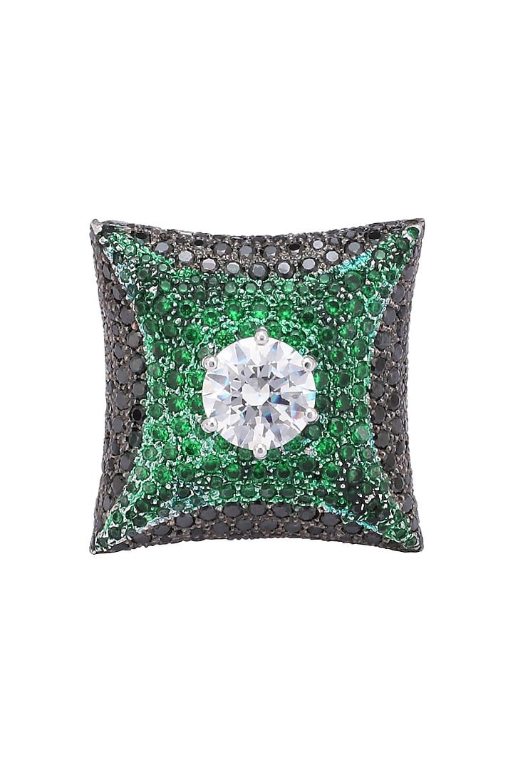 Rhodium finish zircon and swarovski textured square shape ring available only at Pernia's Pop Up Shop.