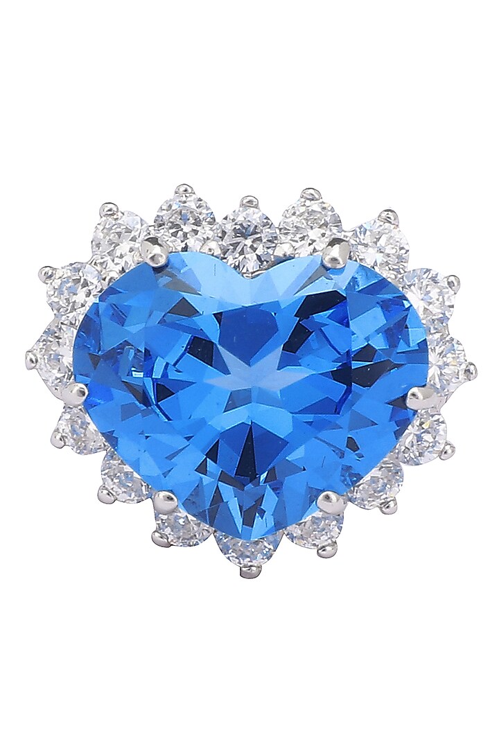 Rhodium finish blue topaz and zircon heart shaped ring available only at Pernia's Pop Up Shop.