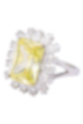 Rhodium Finish Yellow and White Zircons Ring by Tsara