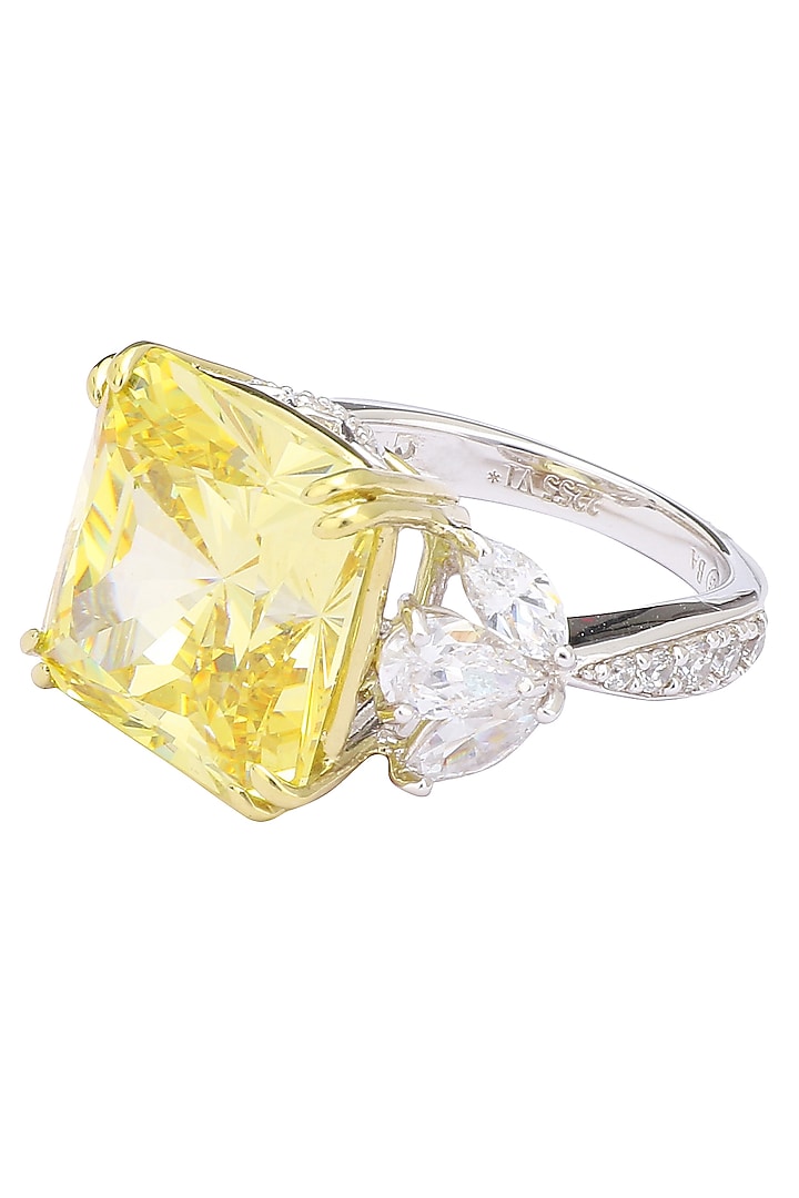 Rhodium and Gold Dual Finish Yellow Diamond and Zircons Ring by Tsara