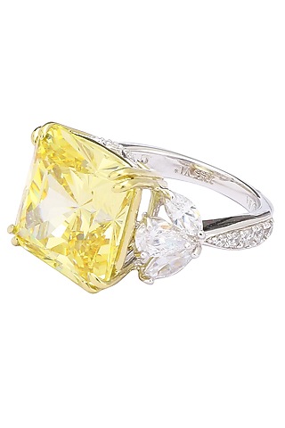 Rhodium and Gold Dual Finish Yellow Diamond and Zircons Ring by Tsara