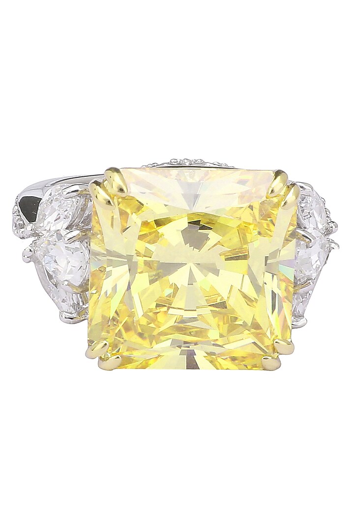 Rhodium and gold dual finish yellow diamond and zircons ring available only at Pernia's Pop Up Shop.