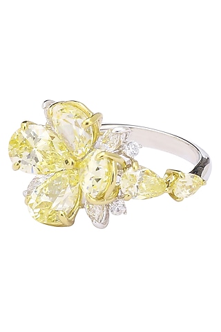 Rhodium and Gold Dual Finish Zircons Flower Ring by Tsara
