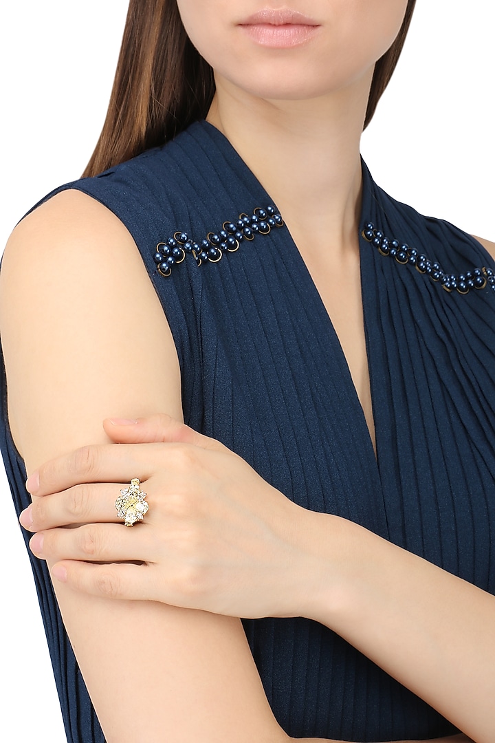 Rhodium and gold dual finish zircons flower ring available only at Pernia's Pop Up Shop.