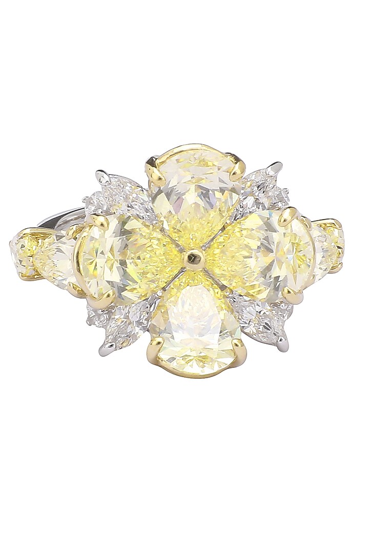 Rhodium and gold dual finish zircons flower ring available only at Pernia's Pop Up Shop.
