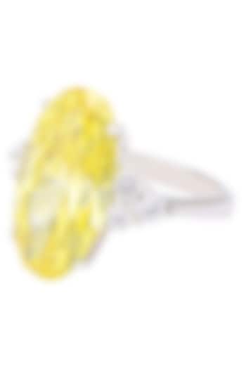 Rhodium finish oval shaped yellow and white zircons ring available only at Pernia's Pop Up Shop.