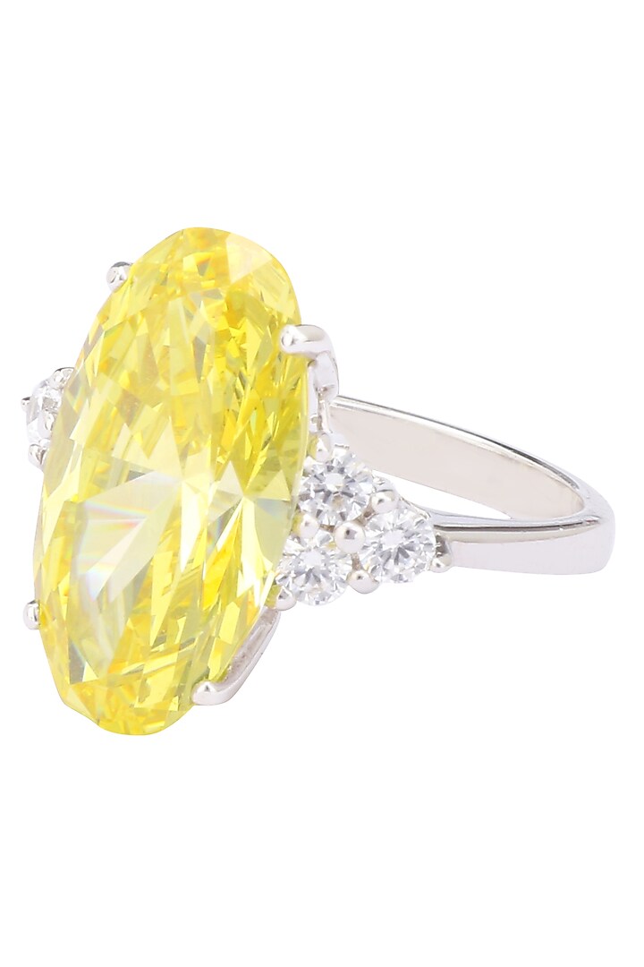 Rhodium finish oval shaped yellow and white zircons ring available only at Pernia's Pop Up Shop.