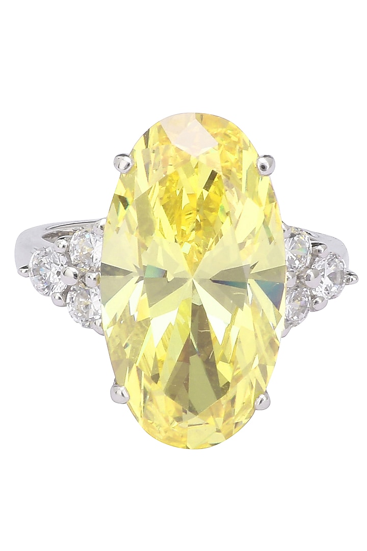 Rhodium finish oval shaped yellow and white zircons ring available only at Pernia's Pop Up Shop.